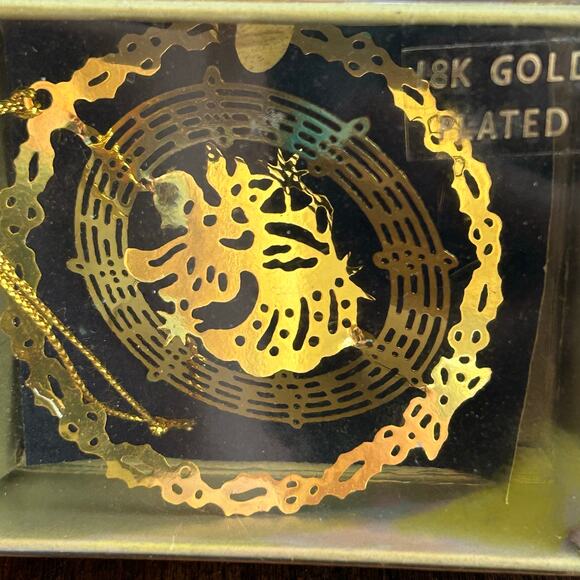 2 Vintage 18K Gold Plated Brass Christmas Ornaments By Christmas Fantasy in Box - Picture 2 of 7